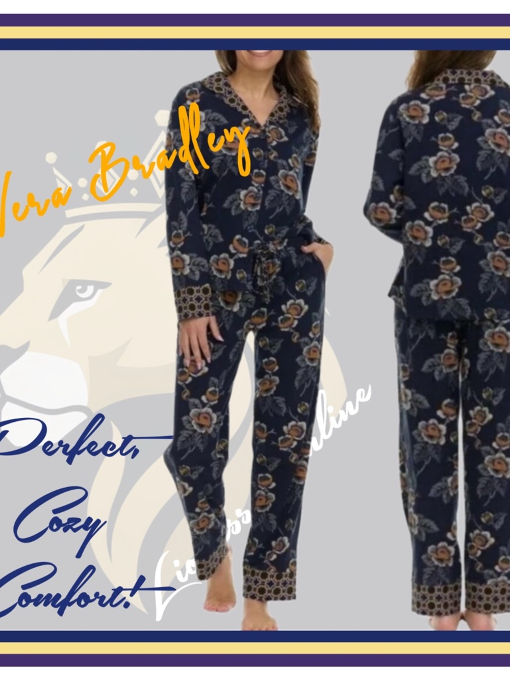 *NWT* Gorgeous Vera Bradley Navy Floral Lounge Pajama Set Size L